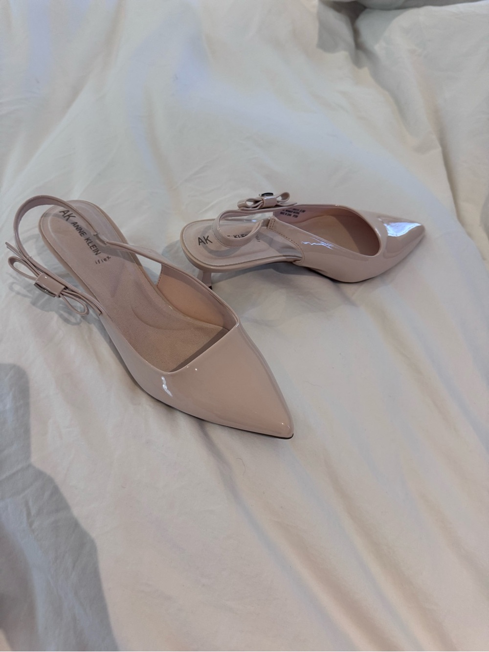 Anne Klein Blush Patent Pointed-Toe Slingback Flats